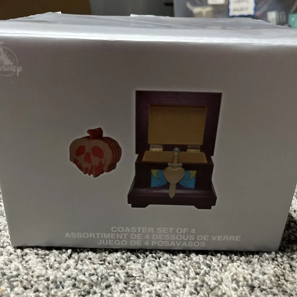 Disney Parks Snow White Heart Box 4 Piece Poison Apple Coaster Set NIB See Note
